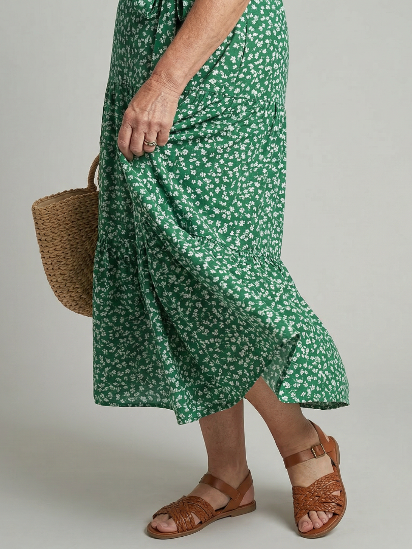 Nirelle | Women's Emerald Green Floral Wrap Flutter Sleeve Dress