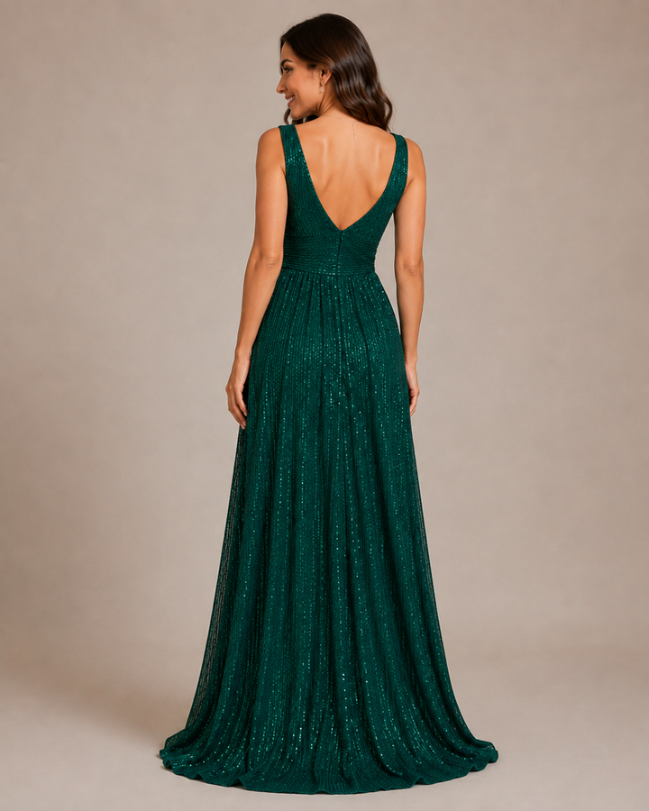 Celeste | Women's Sequin V Neck Sleeveless Evening Gown