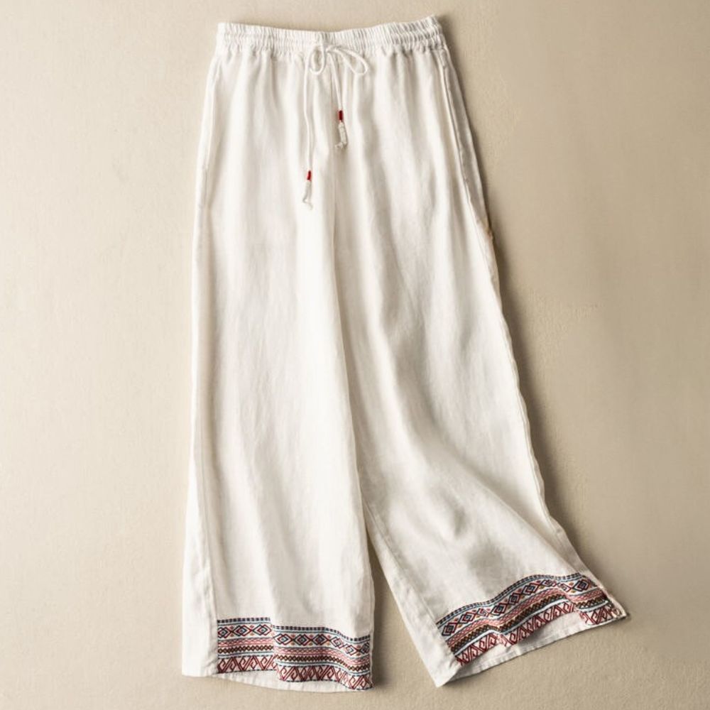 Hildelith | Women Drawstring Linen Flowy Pants