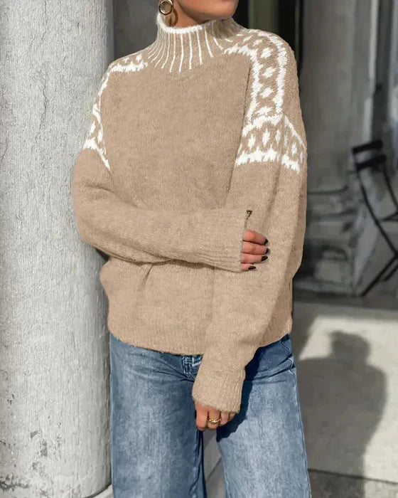Wrenley | Women's Fair Isle Yoke Mock Neck Knit Sweater