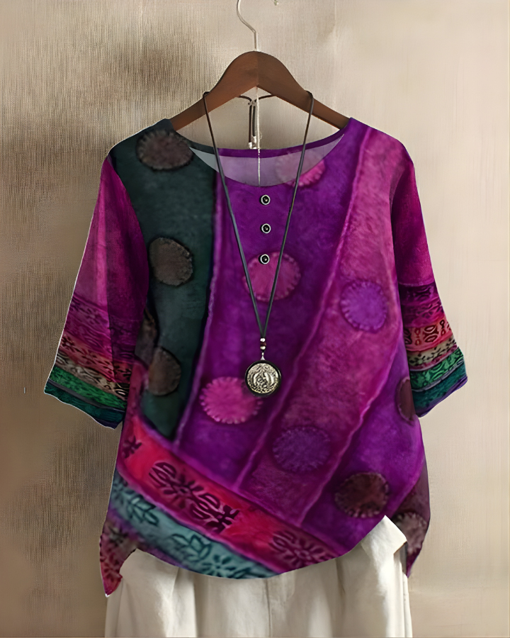 Aethelburh | Women Abstract Print Henley Blouse