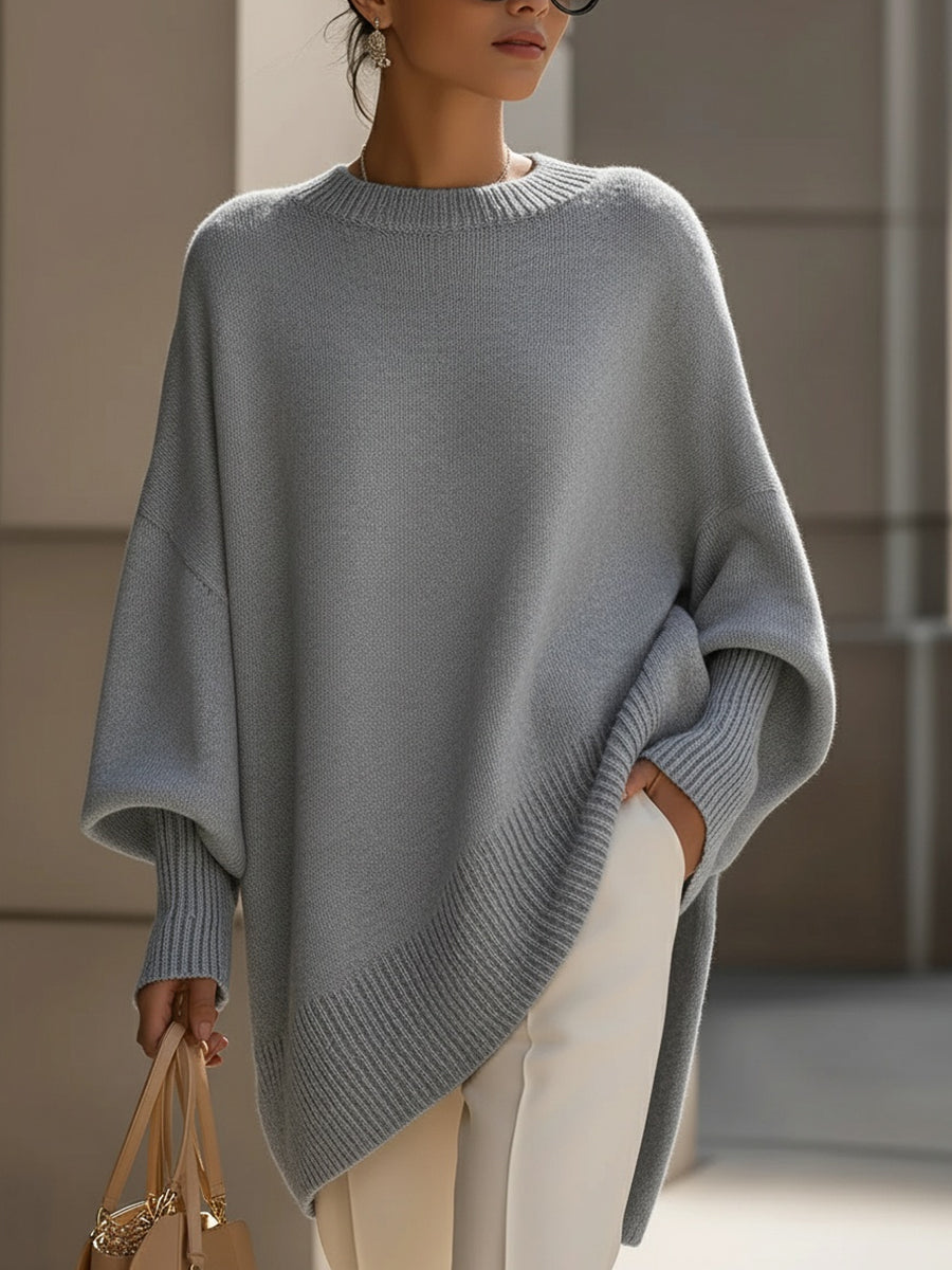 Lainey | Women's Oversized Drop Shoulder Asymmetrical Knit Sweater