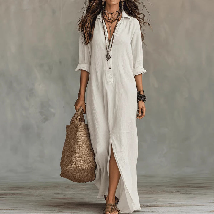 Dinah | Women's Collar Button Front Slit Floral Dress