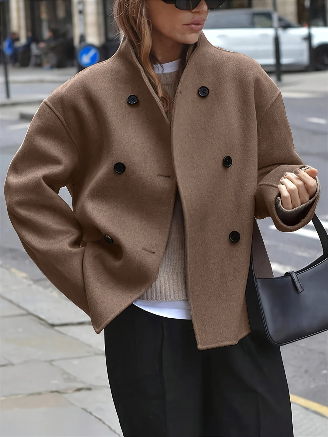 Austreberta | Women Stand Collar Oversized Pea Coat