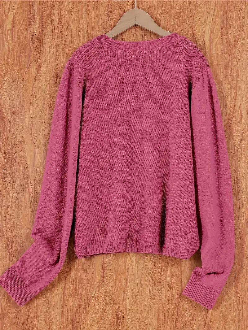 Stylish Cardigan Sweater for Women with Crew Neck Pockets Plus Size Casual Style