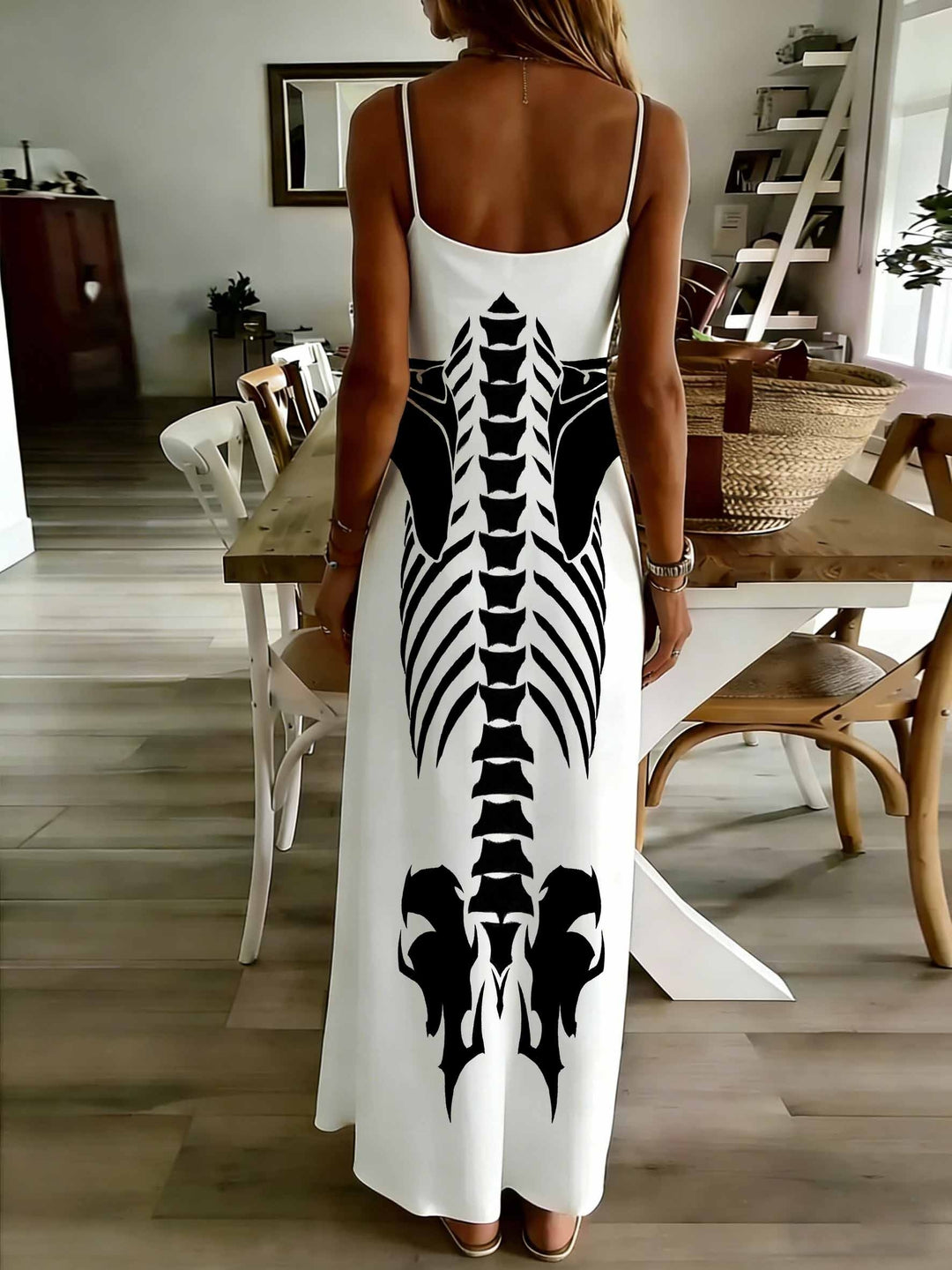 Romy | Women's Plus Size Halloween Skeleton Strap Maxi Dress