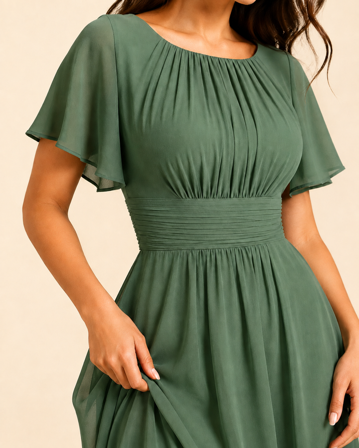 Blair | Women's Crew Neck Flutter Sleeve Pleated Cocktail Dress