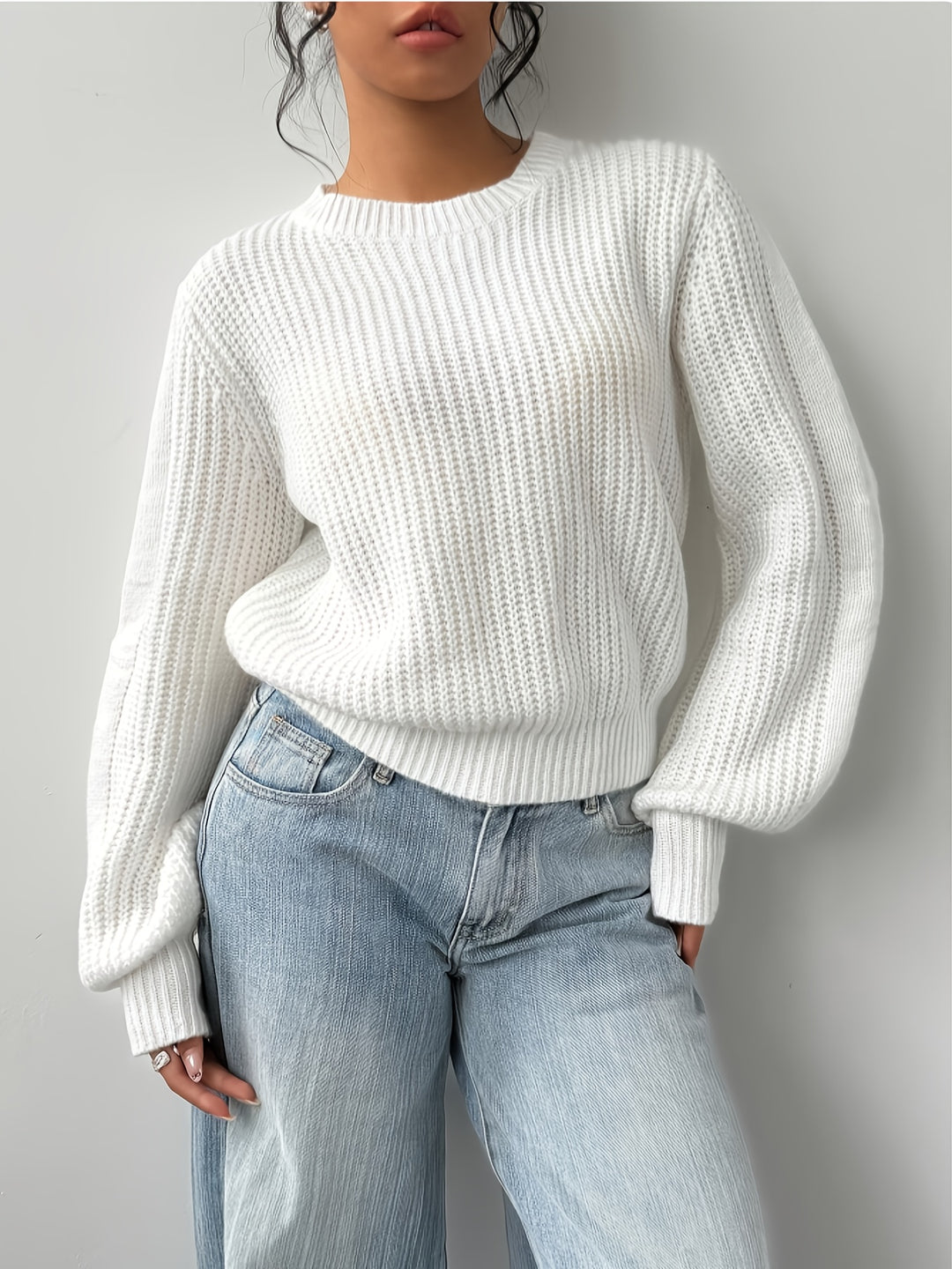 Leslie | Women's White Casual Knit Sweater