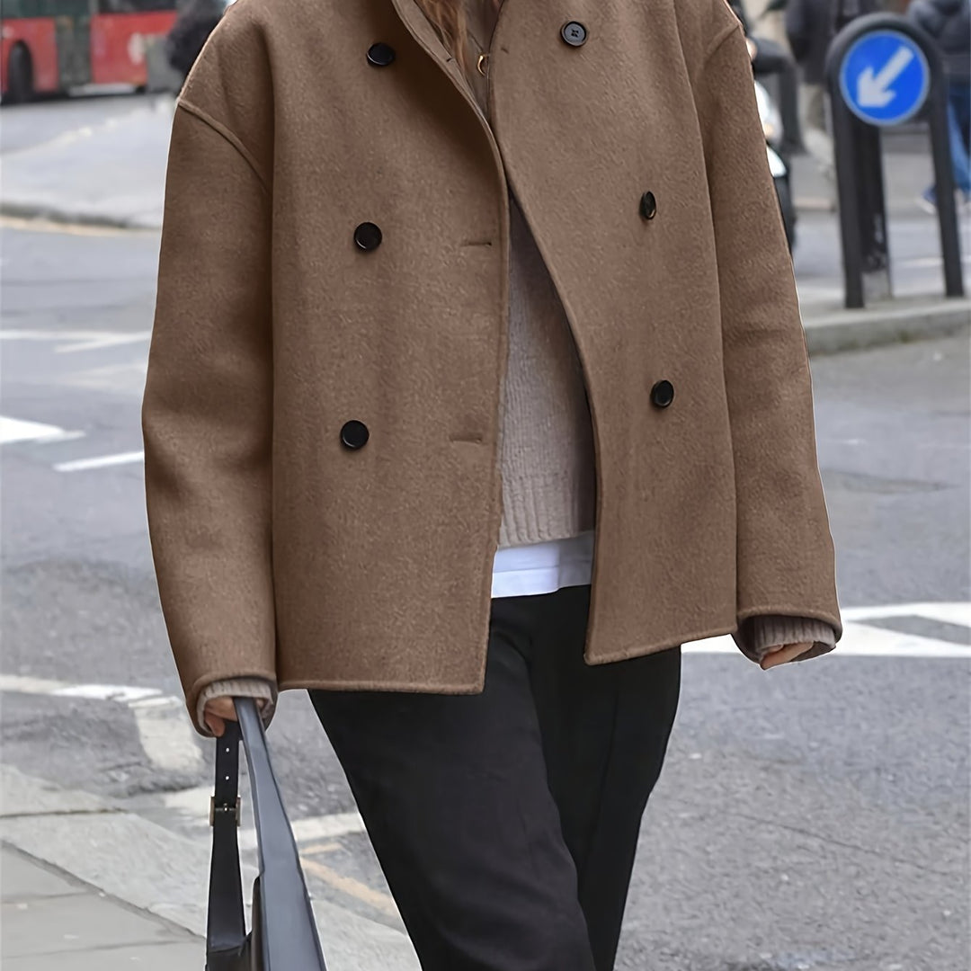 Austreberta | Women Stand Collar Oversized Pea Coat