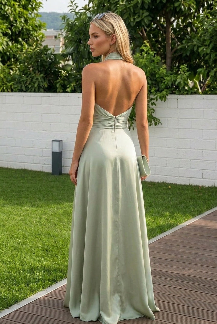 Lysandra | Women Halter Slit Wedding Guest Maxi Dress