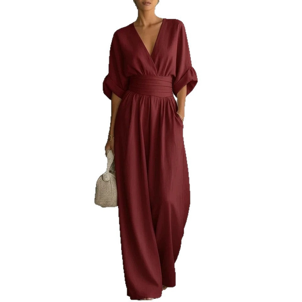 Tallulah | Women Wide Leg V Neck Linen Jumpsuit