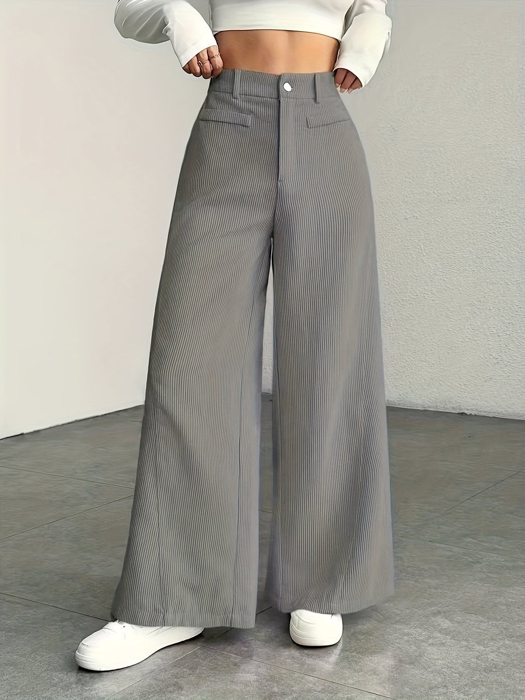 Endelyn | Women High Waist Corduroy Flowy Pants