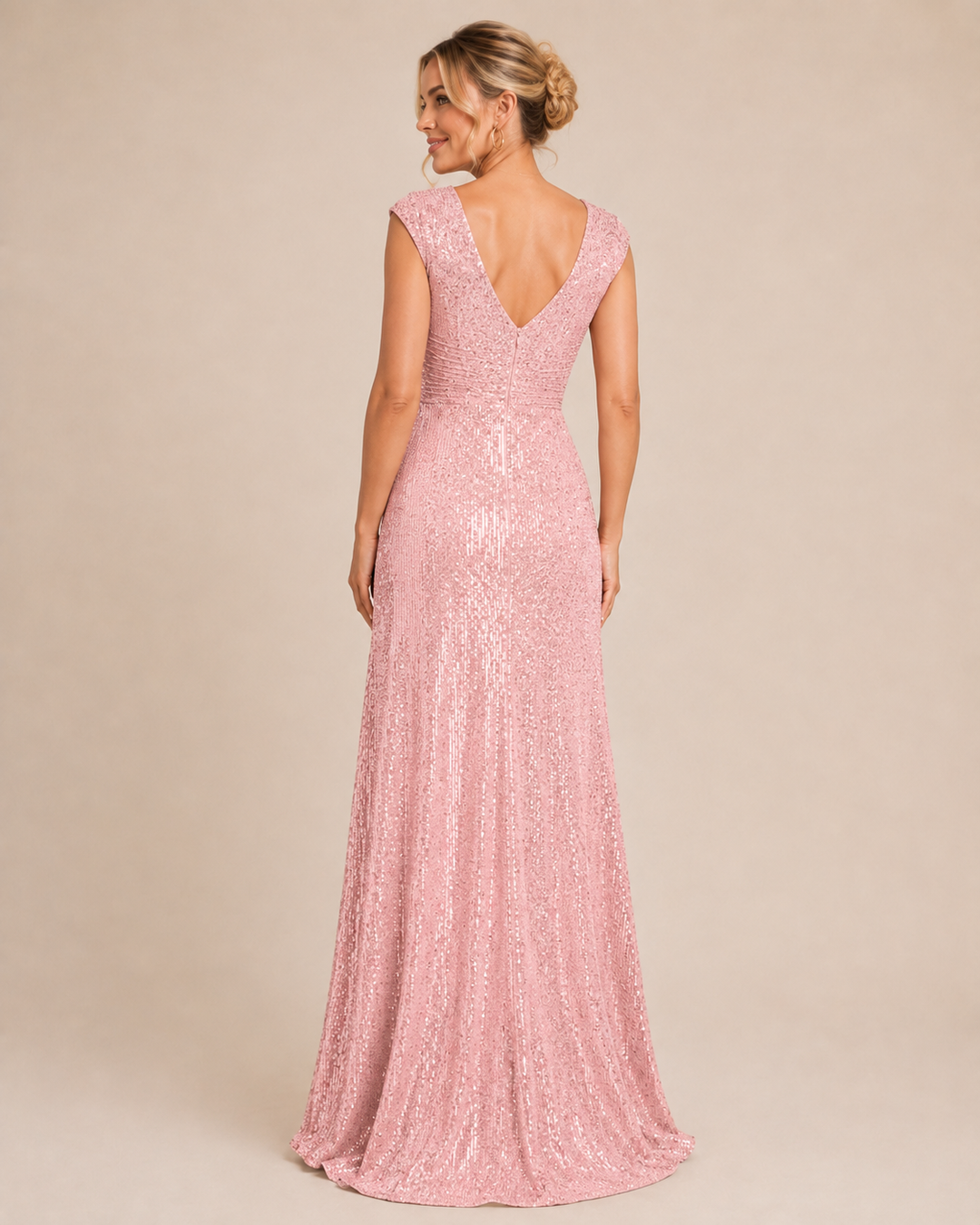 Coralie | Women's Sequin V Neck Cap Sleeve Wrap Front Evening Gown