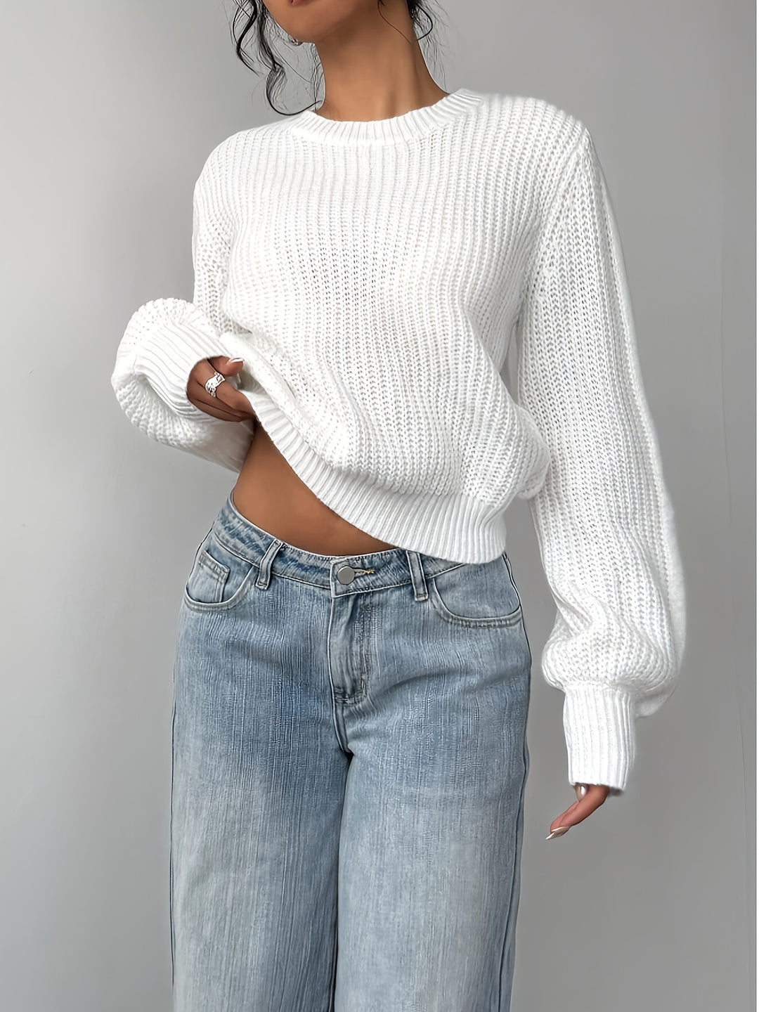 Leslie | Women's White Casual Knit Sweater