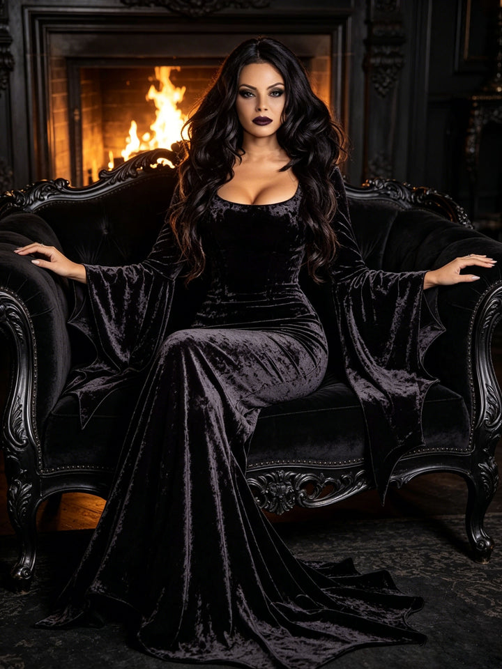 Nessa | Women's Black Plus Size Halloween Bat Witch Costume Dress