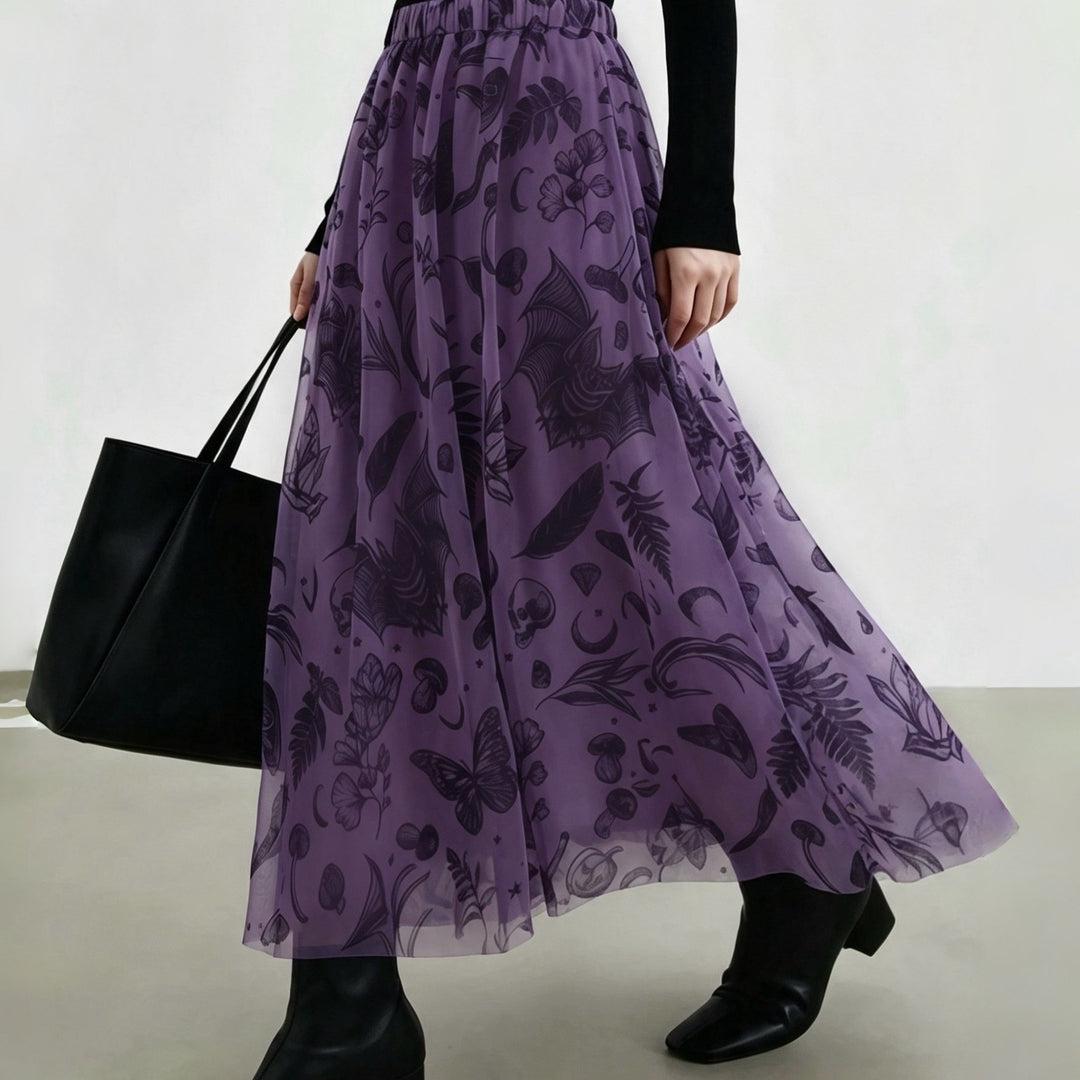 Saffron | Women's Plus Size Halloween Mesh Skull Print Dress