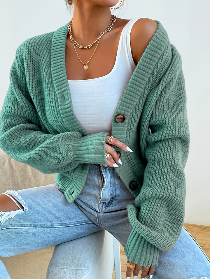 Cozy Army Green Fall Sweater Cardigan for Women with Cardigan V-neck Button