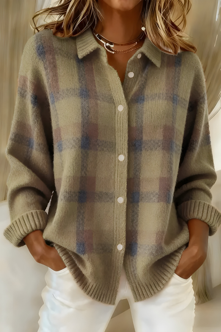 Alodia | Women Plaid Button Knit Cardigan