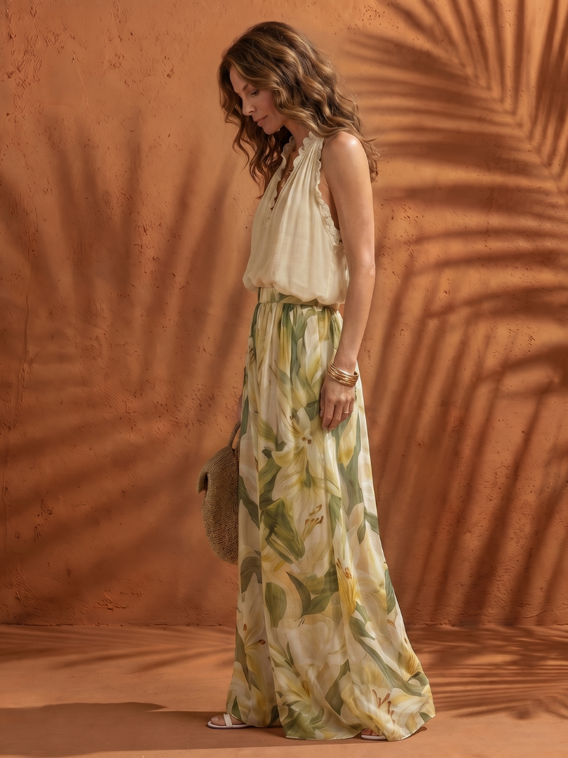 Solange | Women's Halter Floral Wide Leg Two Piece Set