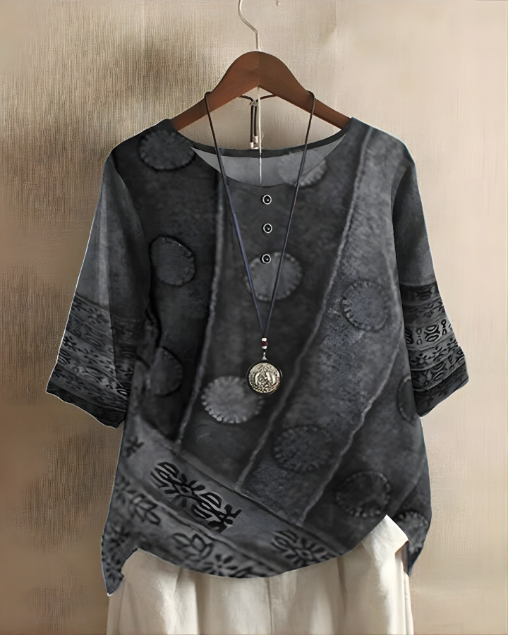 Aethelburh | Women Abstract Print Henley Blouse