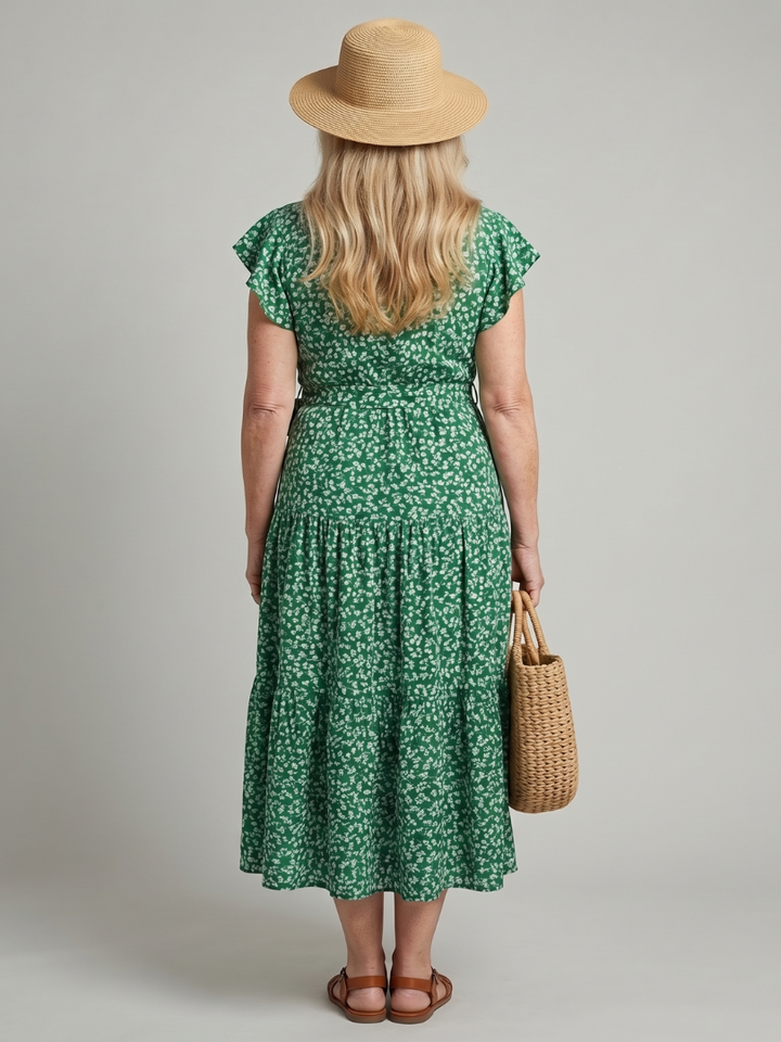 Nirelle | Women's Emerald Green Floral Wrap Flutter Sleeve Dress