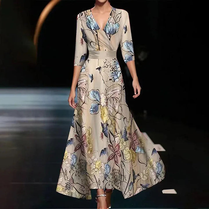Echo | Women's Floral V Neck Short Sleeve Wrap Front Casual Maxi Pockets Dress