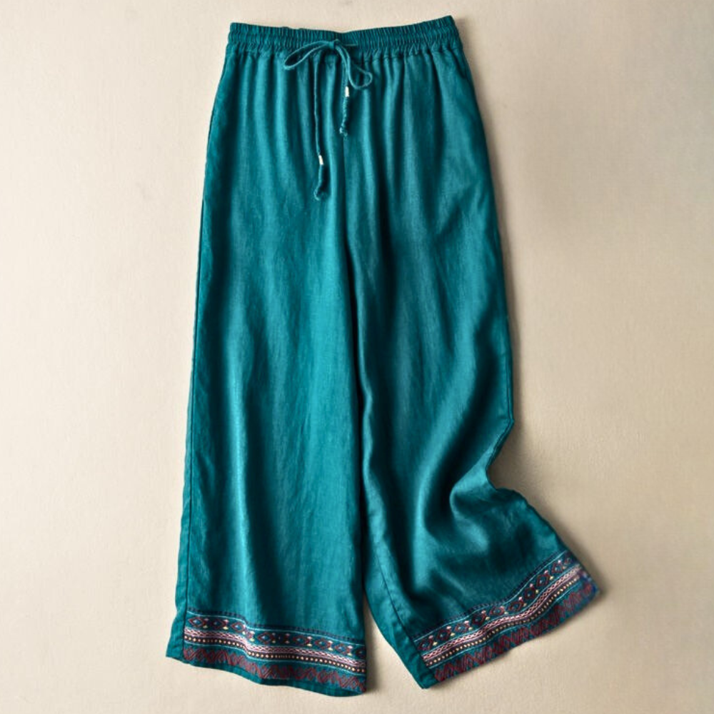 Hildelith | Women Drawstring Linen Flowy Pants