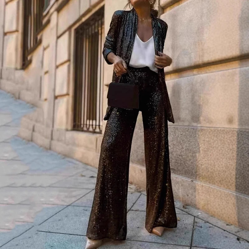 Bridie | Women Sequin Wide Leg Two Piece Set