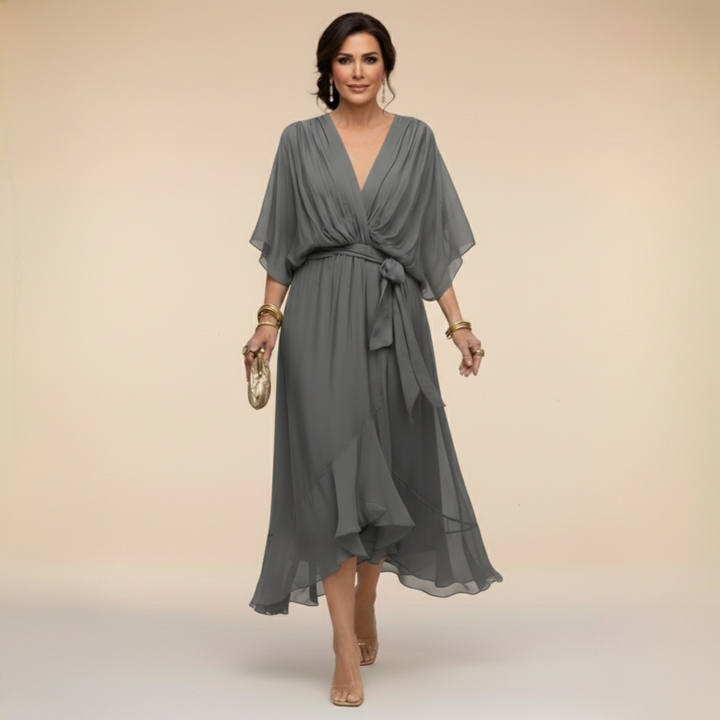 Morwen | Women Wrap Ruffle Midi Dress