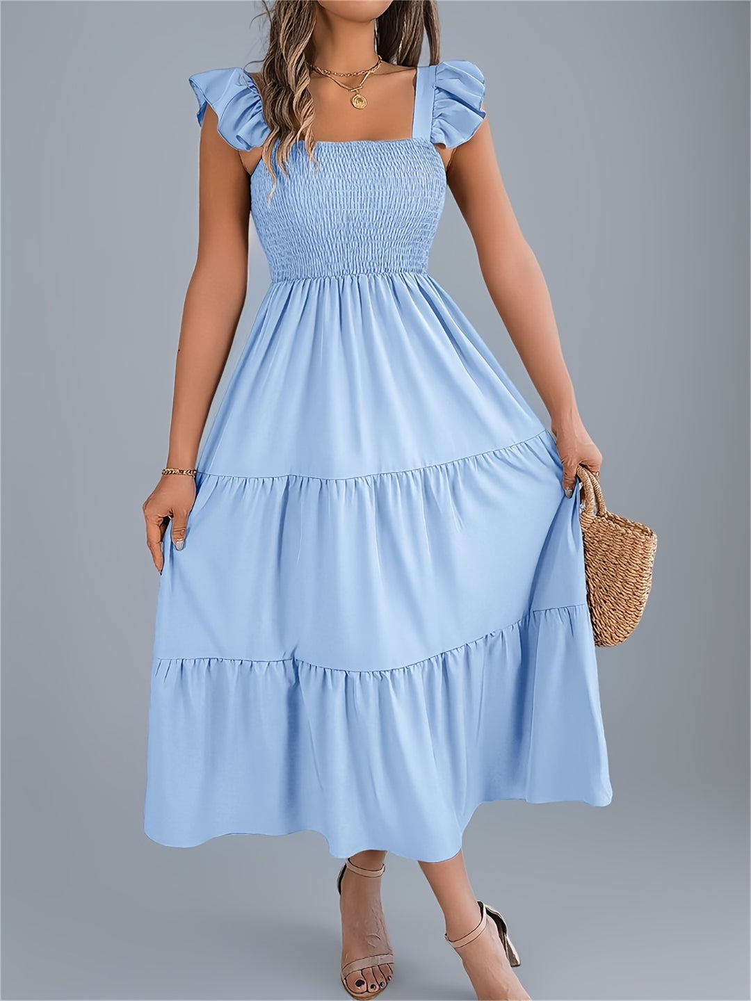 Iris | Women's Wedding Guest Tiered Midi Dress