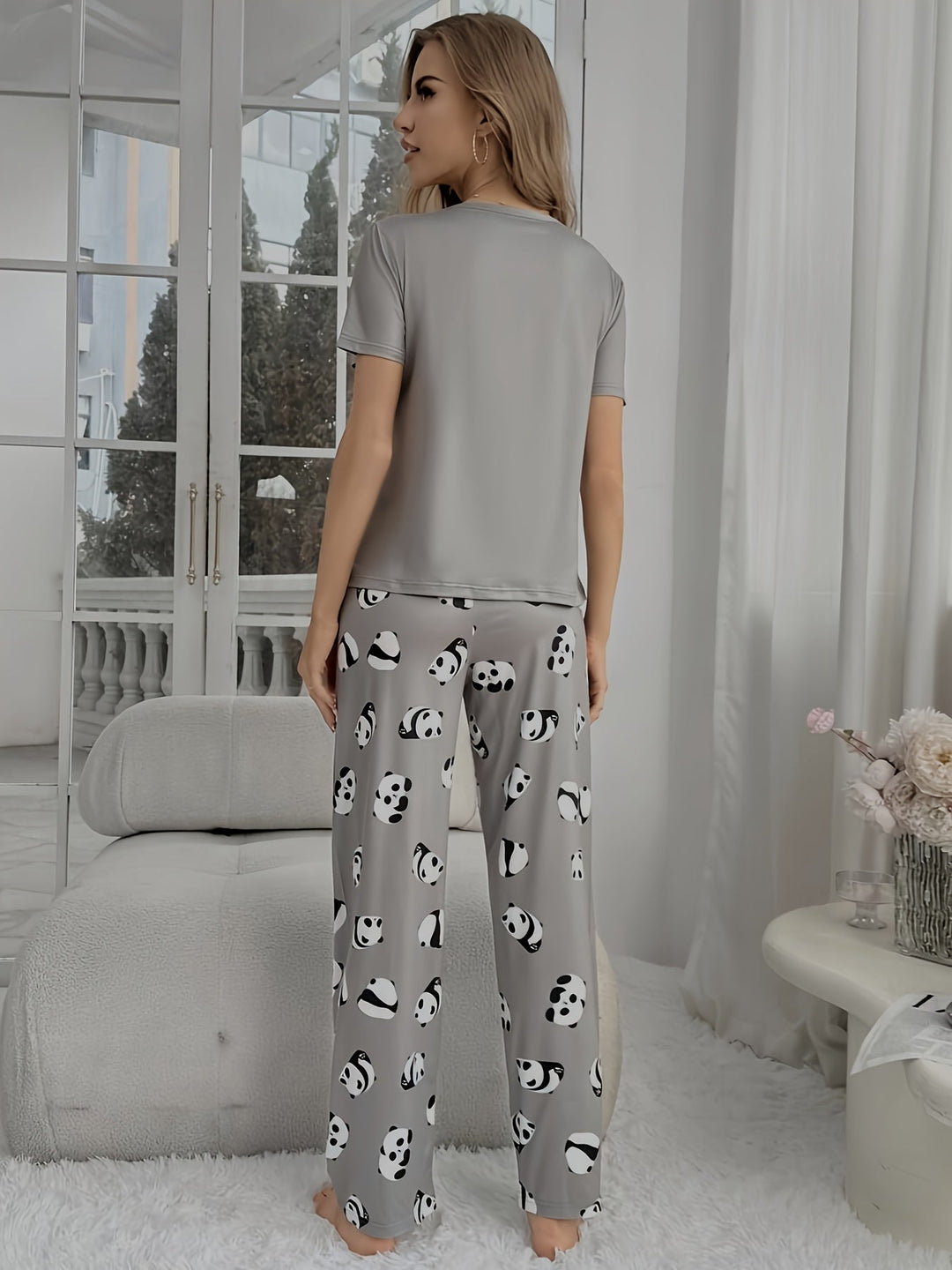 Comfortable Grey Pajamas for Women with Short Sleeve Breathable Plus Size Flowy Style