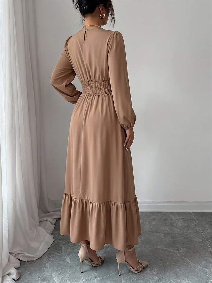 Elegant Red Lace Mother of the Bride Dress for Women with Crew Neck Long Sleeve Smocked Tiered Formal Style