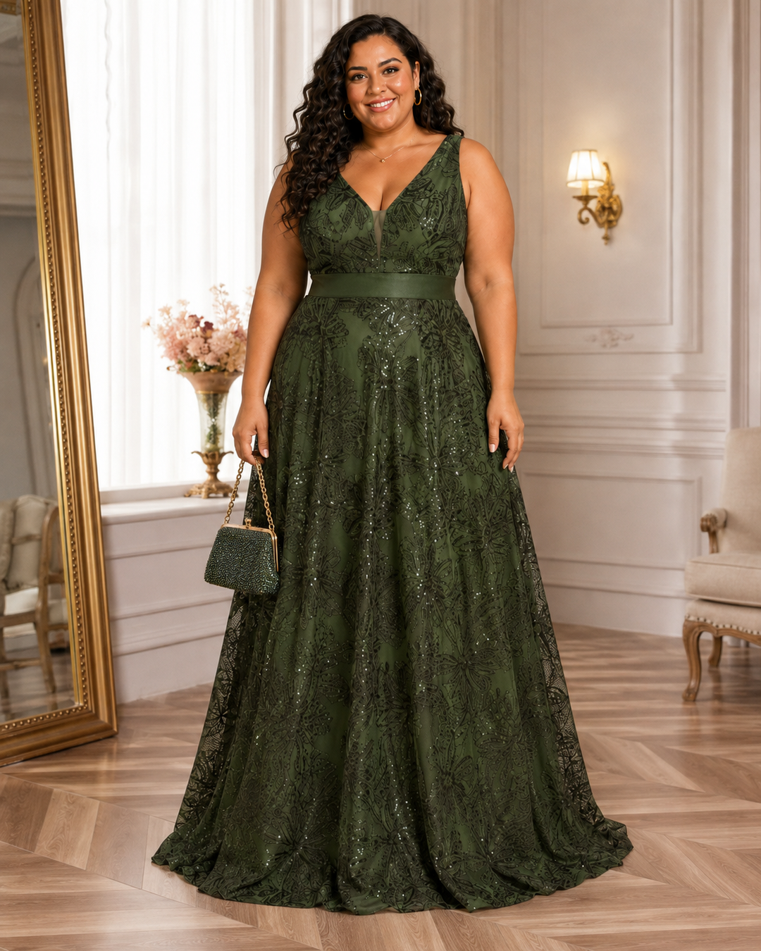 Mirae | Women's Floral Sequin Evening Gown