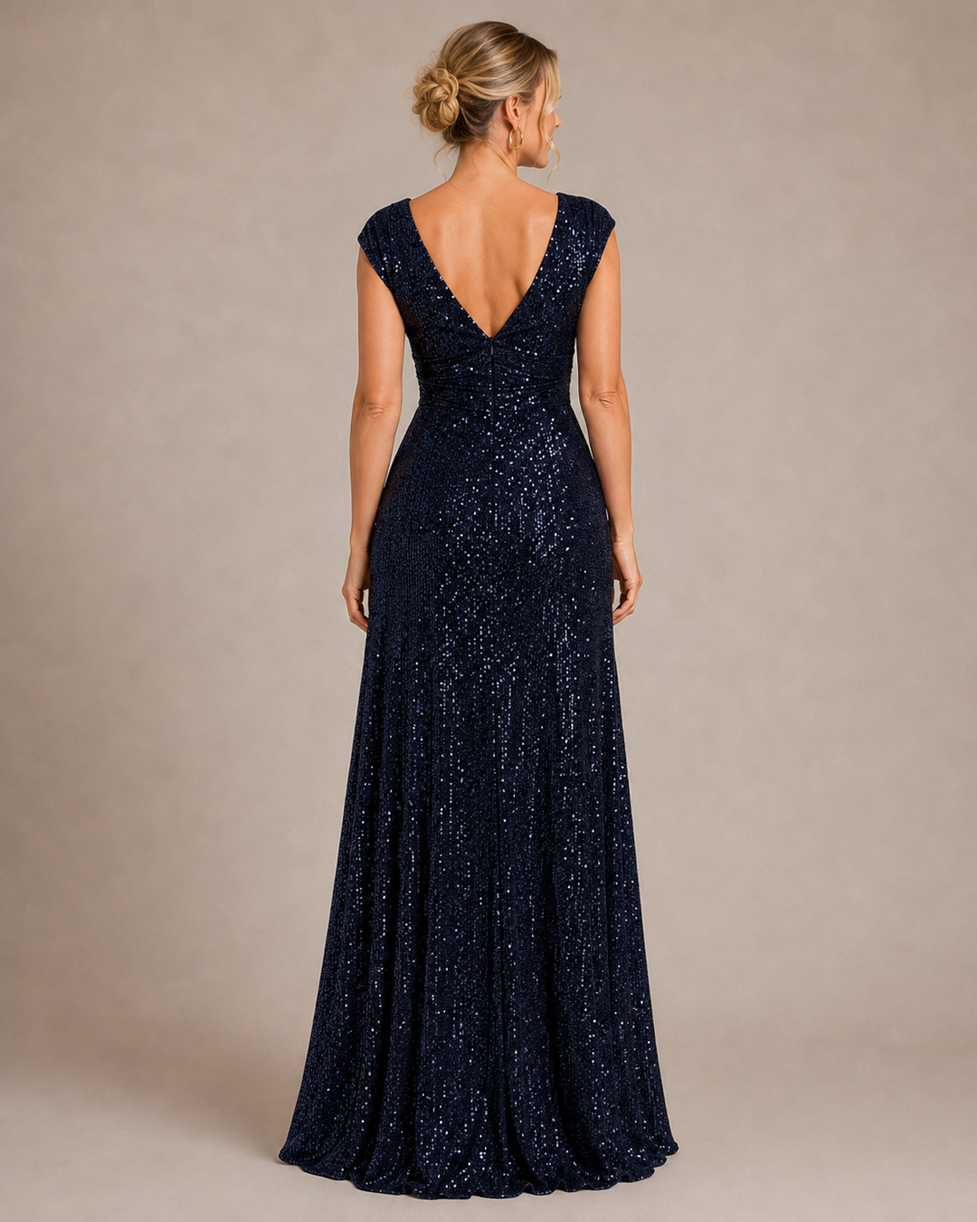 Coralie | Women's Sequin V Neck Cap Sleeve Wrap Front Evening Gown