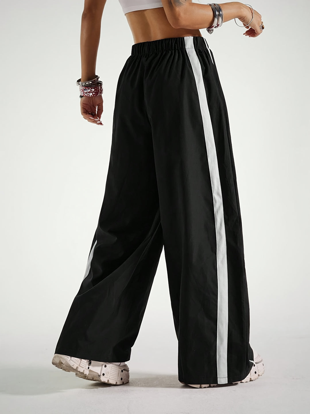 Stylish Red Pants for Women with Drawstring Plus Size Flowy Casual Style