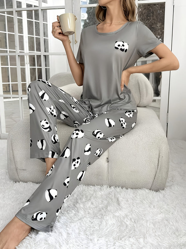 Comfortable Grey Pajamas for Women with Short Sleeve Breathable Plus Size Flowy Style