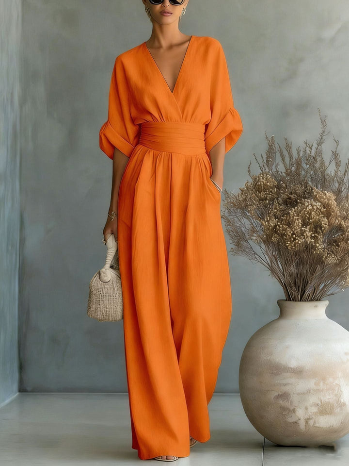 Tallulah | Women Wide Leg V Neck Linen Jumpsuit