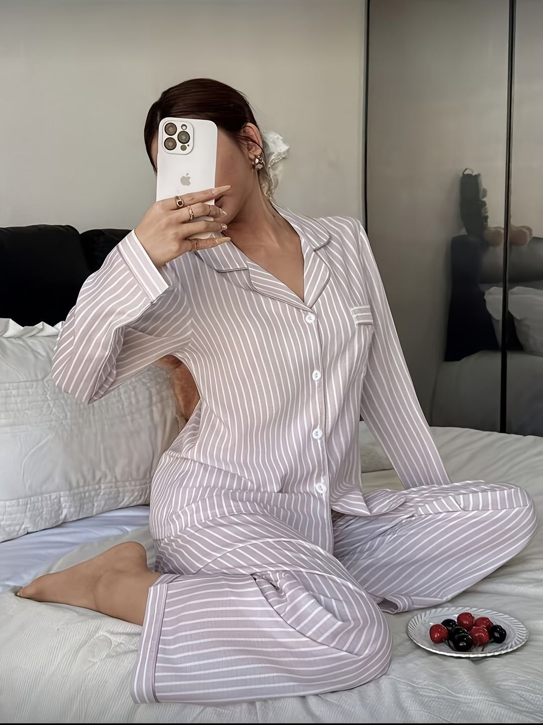Adelyn | Women's Multicolor Striped Knit Casual Pajama Set