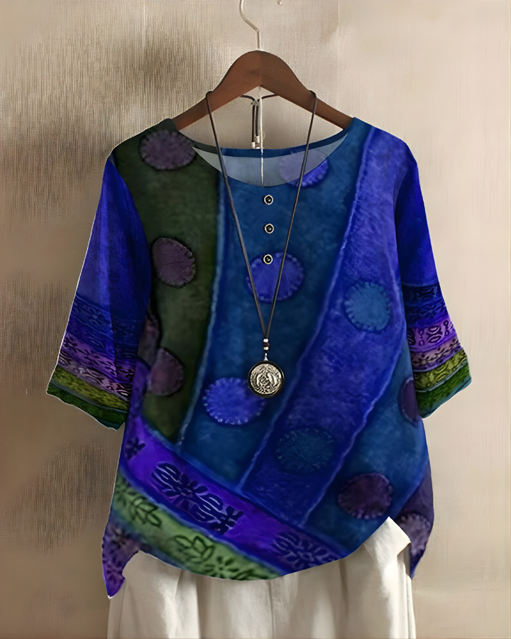 Aethelburh | Women Abstract Print Henley Blouse