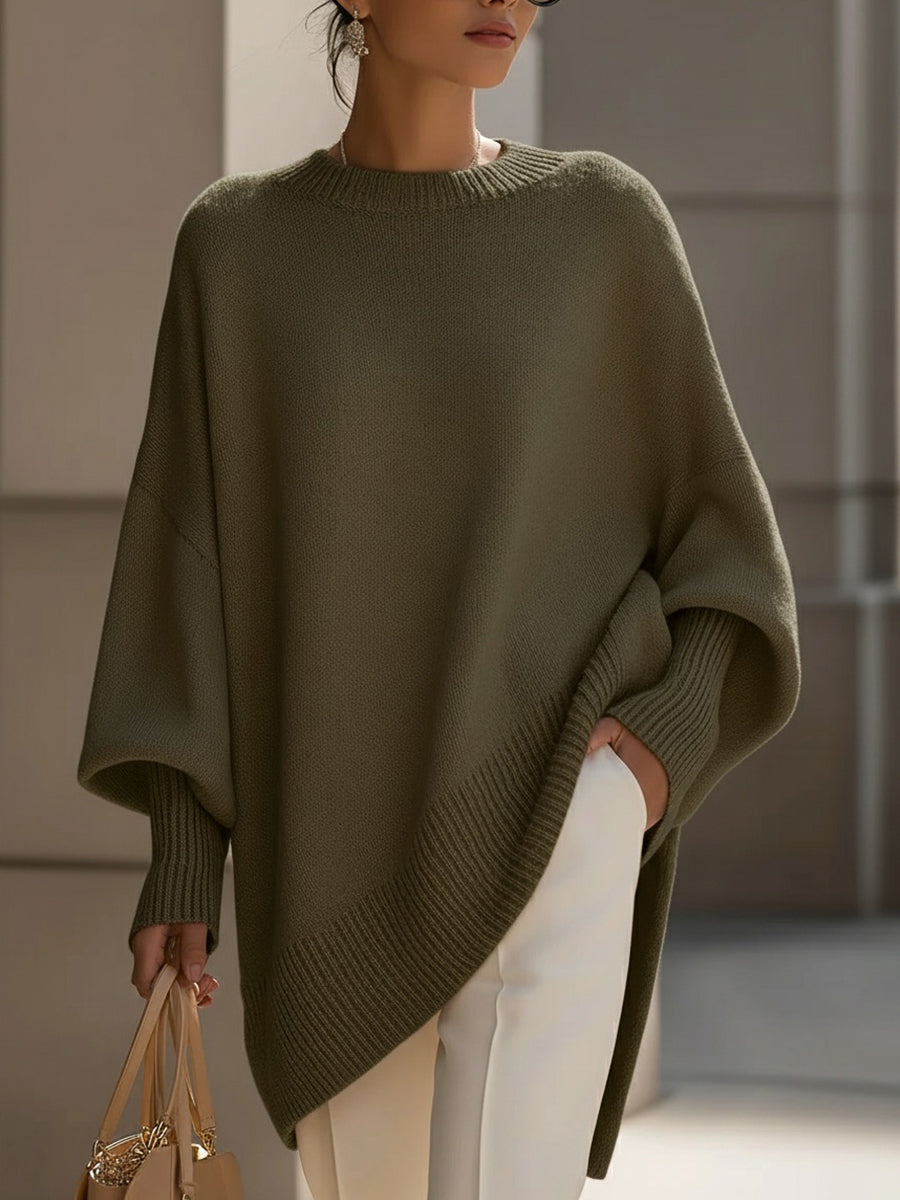 Lainey | Women's Oversized Drop Shoulder Asymmetrical Knit Sweater
