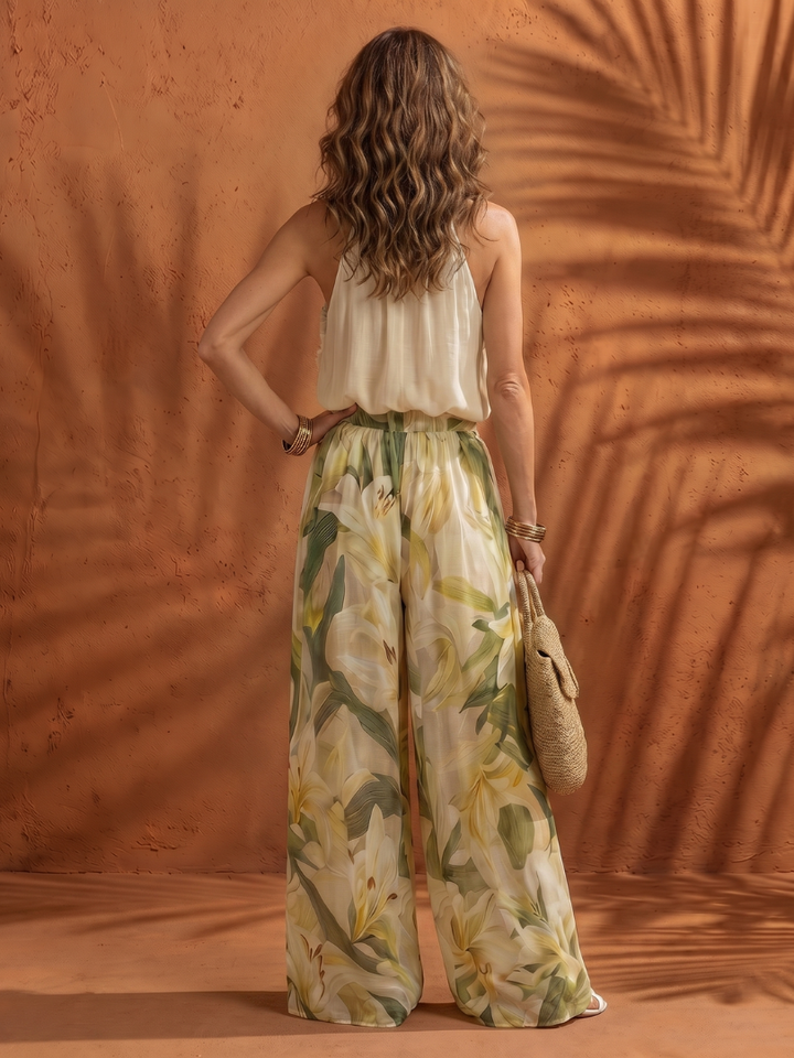 Solange | Women's Halter Floral Wide Leg Two Piece Set