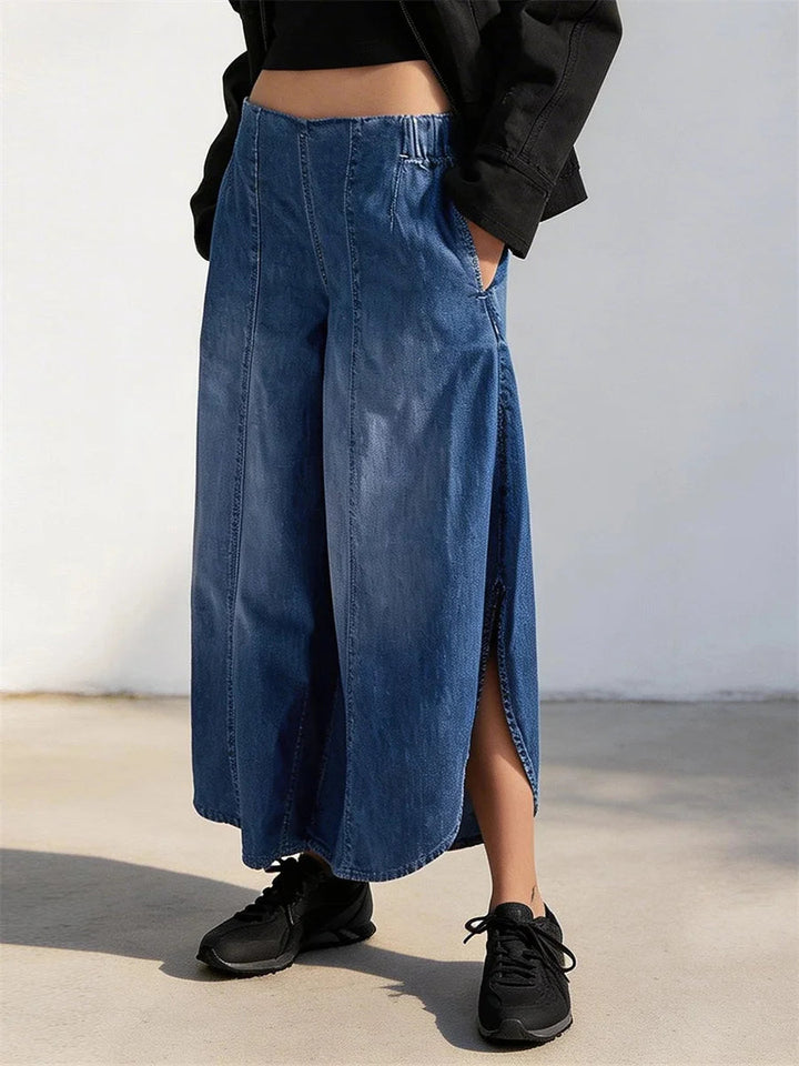 Stylish Denim Wide Leg Jeans for Women with Capri Length Plus Size Flowy Oversized Casual Style