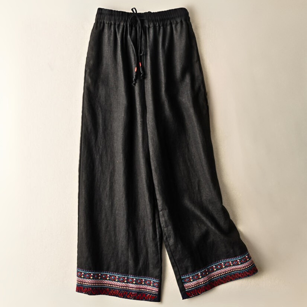 Hildelith | Women Drawstring Linen Flowy Pants