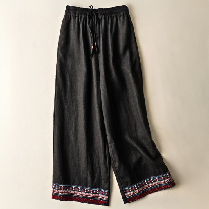 Hildelith | Women Drawstring Linen Flowy Pants
