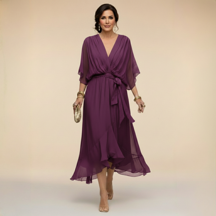 Morwen | Women Wrap Ruffle Midi Dress