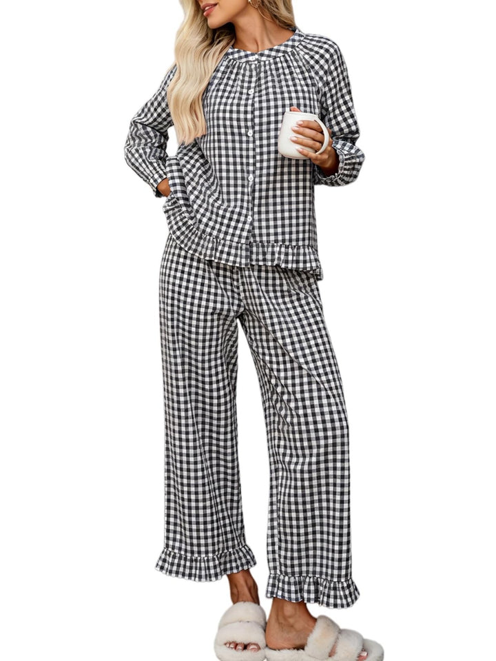 Amara | Women's Gingham Button Front Casual Pajama Set