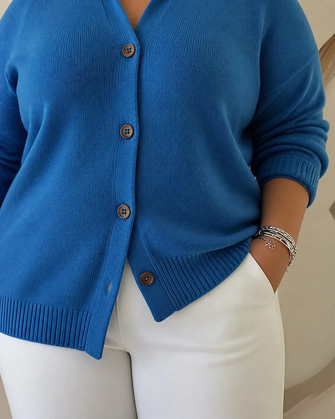 Aelwen | Women Point Collar Cardigan Sweater