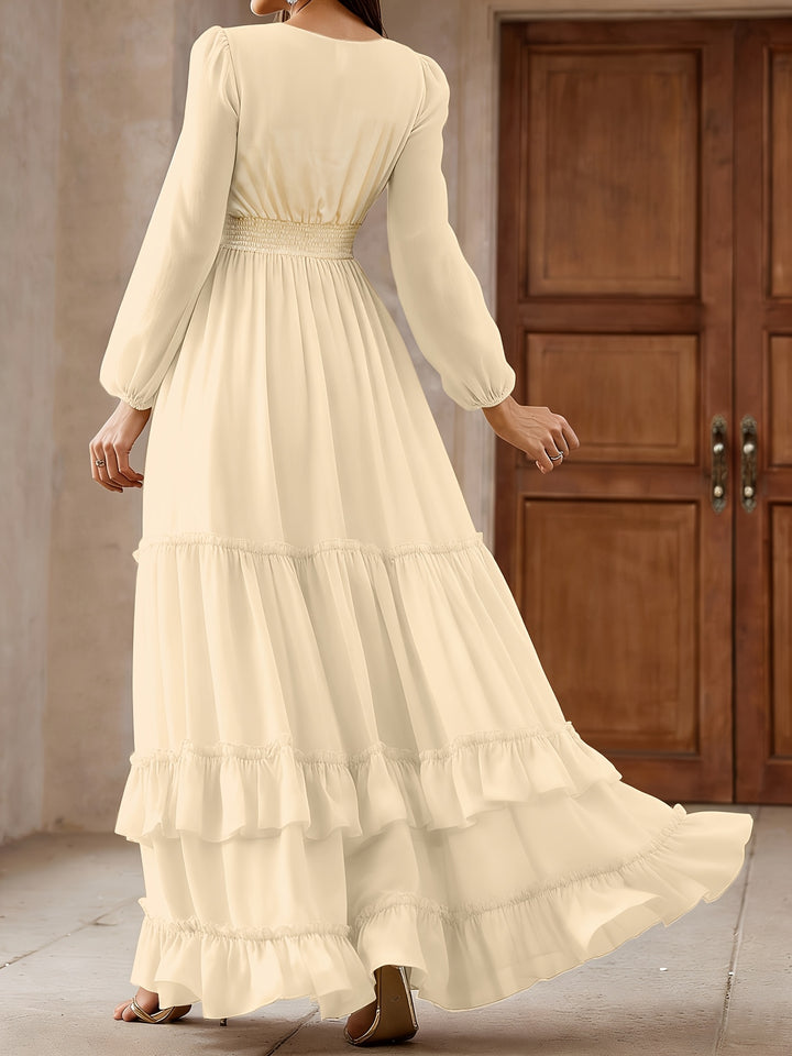 Logan | Women's Chiffon V Neck Long Sleeve Tiered Wedding Guest Dress