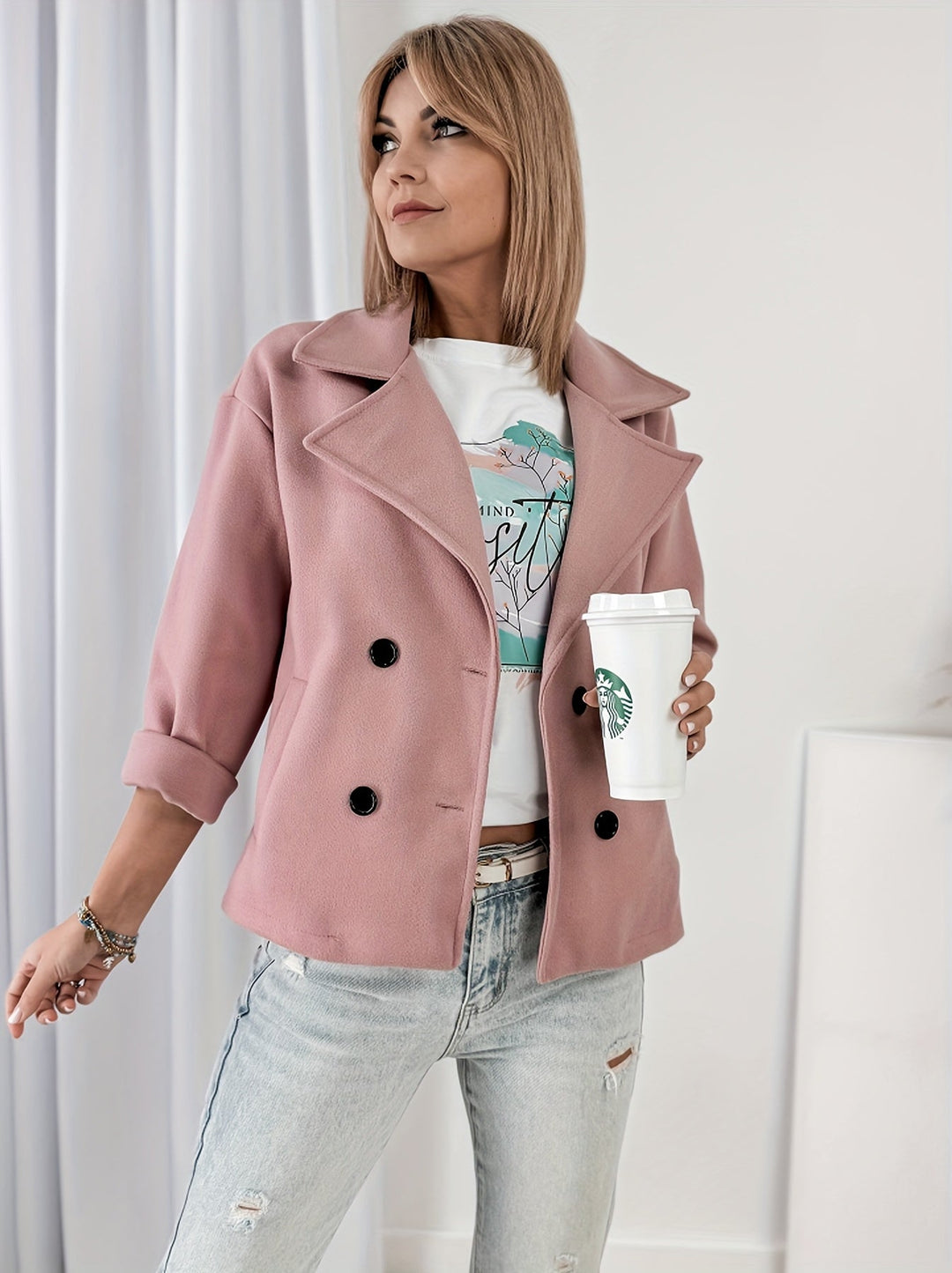 Aldith | Women Cropped Double Breasted Pea Coat