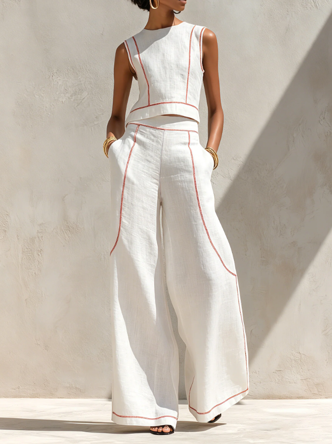 Sigrid | Women Linen Wide Leg Two Piece Set
